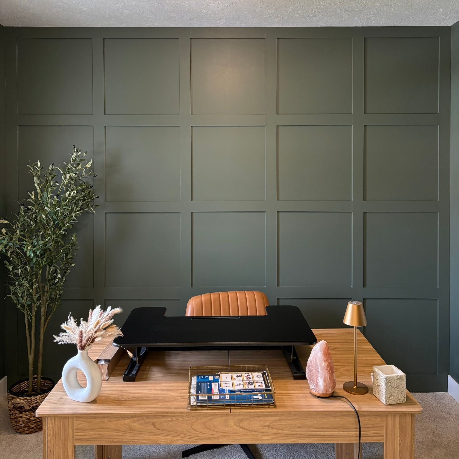 Custom board and batten accent wall in home office